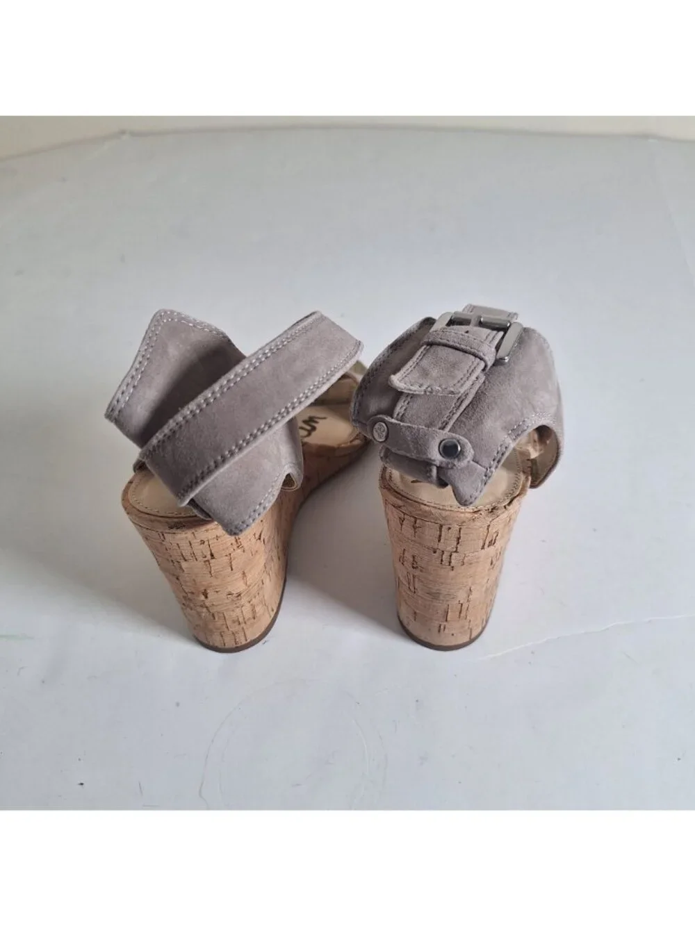 Sam Edelman Willow Gray Suede Cork Wedge Ankle Strap Sandals size 7.5